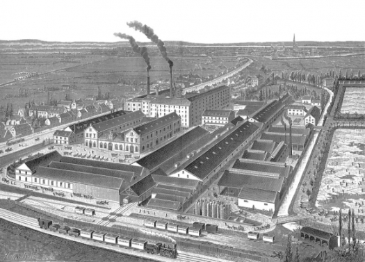 La brasserie Gruber à la fin du XIXe siècle avec, au premier plan, les voies menant à la gare de Koenigshoffen..jpg
